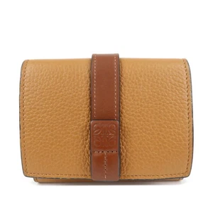Authentic LOEWE Leather Tri-fold Compact Wallet Brown Used F/S - Picture 1 of 24