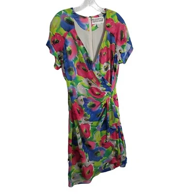 Vestido Pat Argenti Boutique Talla 12 Brillante Floral Sobrepelliz Acanalado Volantes Gasa Foto 1 de 4