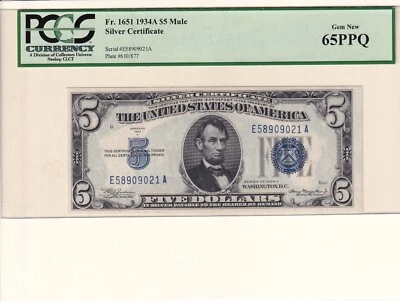 $5 Dollar 1934A Silver Certificate, Fr #1651 PCGS 65PPQ (61510) - Image 1 of 2