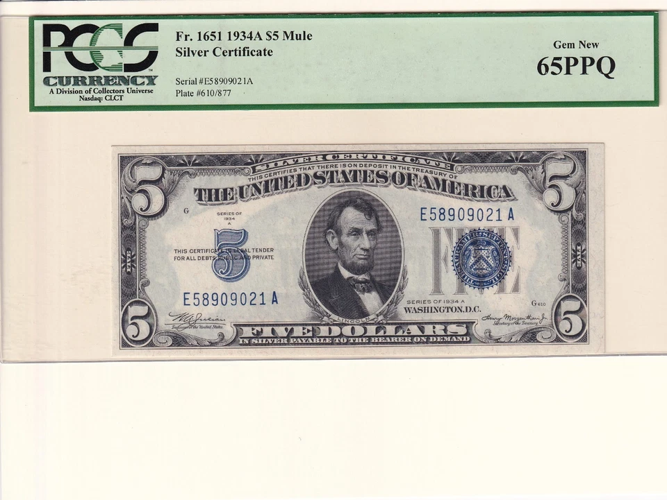 $5 Dollar 1934A Silver Certificate, Fr #1651 PCGS 65PPQ (61510) - Image 1 of 2