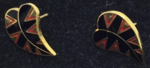Vtg Signed Laurel Burch "Petite Petal" Black Enamel Gold Tone Stud Earrings HTF! - Picture 1 of 2