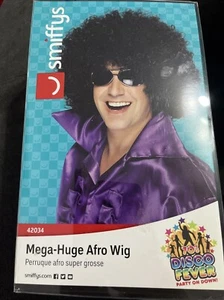 Men's 60's, 70's, 80's Hippie Huge Afro, Black Wig Fancy Dress Up - Picture 1 of 4