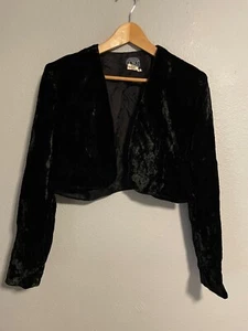 Vintage Jennifer Moore Womens Bolero Jacket Size 8 Black Rayon Velvet Whimsigoth - Picture 1 of 6