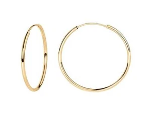 Pendientes de aro ligeros finos de oro liso de 14 K - Imagen 1 de 9