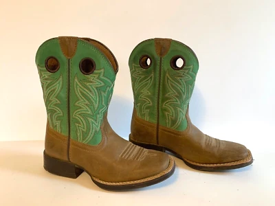 ARIAT Kids Unisex 11.5  Leather Western Boots-Green & Brown - Image 1 of 4