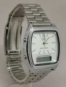 Vtg 1987 Citizen C480 Chrome Ana Digi Alarm Chronograph Quartz Gents Wrist Watch - Picture 1 of 17