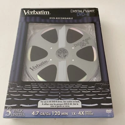 Verbatim DVD-R  Recordable Media 3 Pack 120 min each 4.7 GB - New Sealed - Image 1 of 4