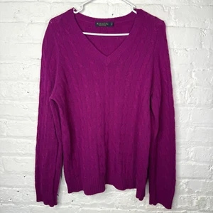 Brooks Brothers Italian Cashmere Sweater Womens Large Cable Knit V-Neck - Picture 1 of 3