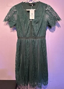 MEROKEETY Women's V Neck Floral Lace Dress Short Sleeve Cocktail Party Small NWT - Picture 1 of 10