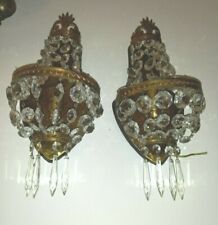 Coppia Appliques anni50 impero ottone pendenti cristal Pair Brass empire sconces