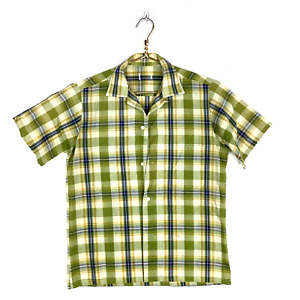 Vintage Loop Collar 1970s Button Up Shirt Medium Green Short Sleeve