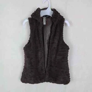 Girl's Faux Fur Sleeveless Open Front Hoodie Size Medium in Brown - Picture 1 of 12