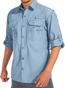 Men's UPF50+ UV Protected Quick-Dry Hiking Fishing Camping Travel Shirt - Picture 1 of 40