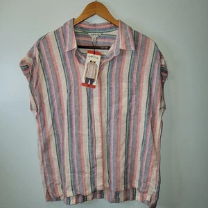 Orvis Shirt Women's M Multicolor Linen Blend Button Up Sleeveless Striped new - Picture 1 of 5