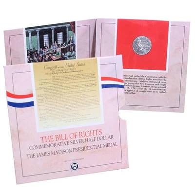 1993 S James Madison Bill Of Rights BU Commemorative Half 90% Silver & Medal - Image 1 of 4