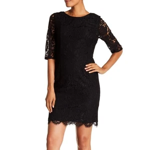 Sharagano Small Black Lace Elbow Sleeve Sheath Dress New With Tags $118 - Picture 1 of 9