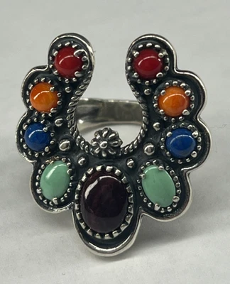 Anillo Flor de Calabaza Carolyn Pollack Coral Lapislázuli Turquesa Ostra Espinosa Foto 1 de 4