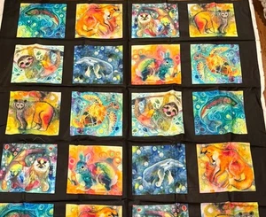 PB Textiles LIVING WILD By Kim Green Watercolor Animal Squares 38 x 44” - Picture 1 of 3
