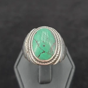 Vintage Sterling Türkis Ring Gr. 12 Indianer signiert Southwest Sunburst überbacken - Bild 1 von 14