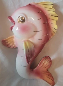 Vtg 50โs Lefton Japan Pink Fish Ceramic Wall Hanging Kitschy - Picture 1 of 10