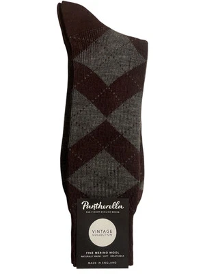 Pantherella Abdale Men's Maroon/Mid Grey Fine Merino Wool English Socks - Large - Image 1 of 4