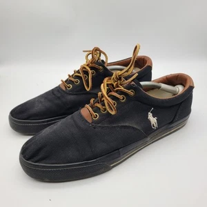 Polo Ralph Lauren Vaughn Men's Canvas Lace Up Shoe Black/Brown- Size 11D - Picture 1 of 7