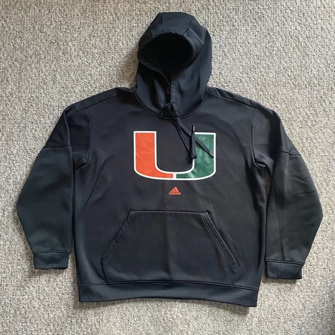 Adidas Sweatshirt Miami Hurricanes Mens XL Black Hooded ClimaWarm Logo NCAA Cover