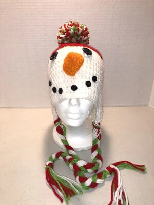 Hand Knit Snowman Hat - Child/Small Adult Size - Adorable - Image 1 of 4