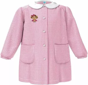Grembiule Asilo Siggi - Bimba Quadrettato Bianco/Rosa Abbottonatura Centrale - Foto 1 di 4