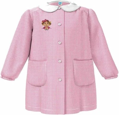 Grembiule Asilo Siggi - Bimba Quadrettato Bianco/Rosa Abbottonatura Centrale - Immagine 1 di 2