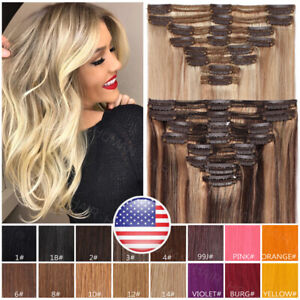 Invisible Clip in Human Remy Hair Extensions Double Weft Full Head THICK Ombre