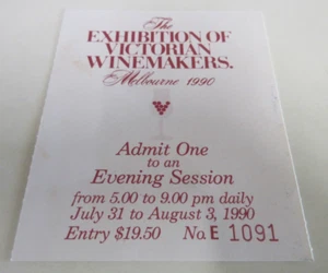 The Exhibition of Victorian Winemakers - Numbered Ticket - Melbourne - 1990 - Imagen 1 de 4
