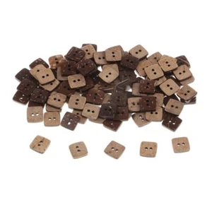 100 Square Wooden Coconut Shell Buttons 2-hole for Sewing Scrapbooking Craft - Picture 1 of 7