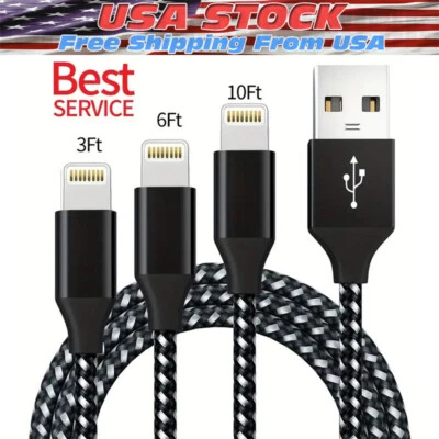 3 Pack Fast Charger Cable Heavy Duty For iPhone 13 12 11 X XR 8 7 Charging Cord - Image 1 of 4