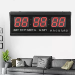 LED Wanduhr Digital Uhr mit Datum Temperatur Haus Büro XXL Size Digitaluhr Tool - Bild 1 von 18