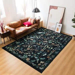 Extra Large Tropical Rug 240x340cm Charcoal Black Jungle Print Lounges Carpet - Picture 1 of 8