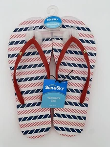 Sun & Sky Red White And Blue Flip Flop Sandals Zori Women's Size 9-10 - Picture 1 of 5