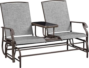 2-Seat Outdoor Glider with Center Table, Patio Rocking Loveseat with Breathable - Picture 1 of 9