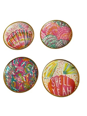 "4 posavasos de cerámica multicolor Lilly Pulitzer con adornos florales dorados 3 3/4""" Foto 1 de 3