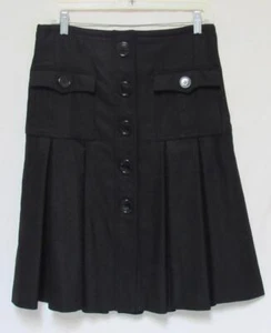 BURBERRY LONDON Women's Black Wool Blend Button Down Pleated A-Line Skirt Size 6 - Picture 1 of 7