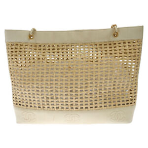 Chanel Cc Here Mark Straw Chain Basket Bag Handbag Ladies Beige Used Grade B Col