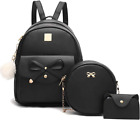 Girls Bowknot 3-Pieces Fahsion Leather Backpack Backpack Purse for Women Rucksac