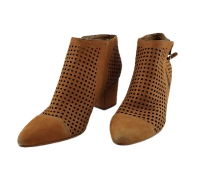Lucky Brand Jakelyn Cafe Perforated Leather Sleek Point Toe Block Heel Bootie 7M - Image 1 of 4