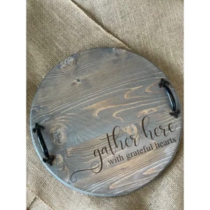 Gray Lazy Susan Turntable, 18 Inch Wood Round, Wood burned Gray Stain, New - Picture 1 of 2