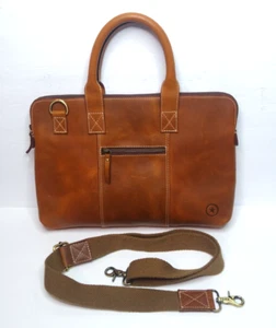 Aaron Leather Goods Rustic Brown Saddle Briefcase Attache Laptop Case Portfolio - Picture 1 of 12
