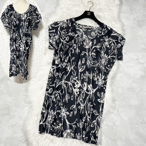 Autentico Balenciaga abito floreale a maniche corte unico pezzo 38 nero x grigio