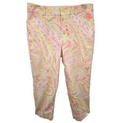 Pantalones capri Talbots rosa amarillo cachemir floral elástico pedal empujadores talla 10 Foto 1 de 4