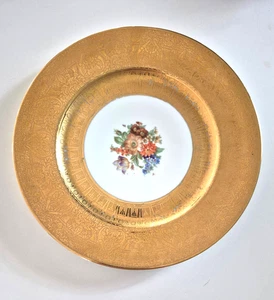 H&C Heinrich Selb Bavaria Gold Encrusted Flower Set of 3 Dinner Plate 11" - Picture 1 of 5