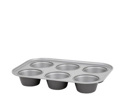 6 Cup Jumbo Muffin Baking Tray Each Cup Cake 9cm Diameter Non-Stick Reusable Tin - Image 1 of 4