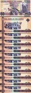 Gambia 50 Dalasis 2018, UNC, 10 Pcs LOT, Consecutive, P-28d, Prefix A - Picture 1 of 5